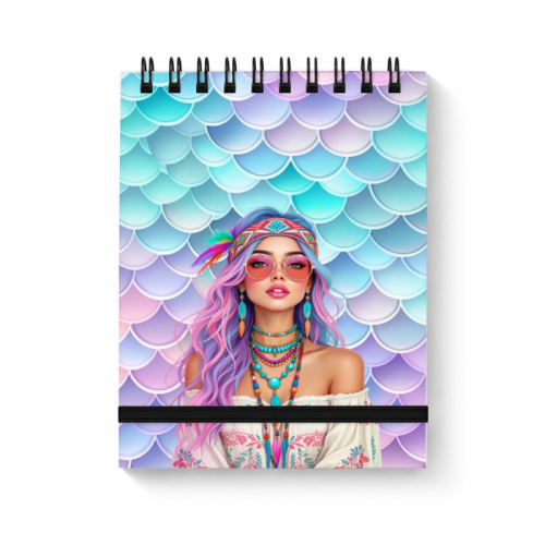 Notes na spirali z gumką A6 80 kartek kratka Dziewczyna Boho Różowe Włosy MaDam Creative