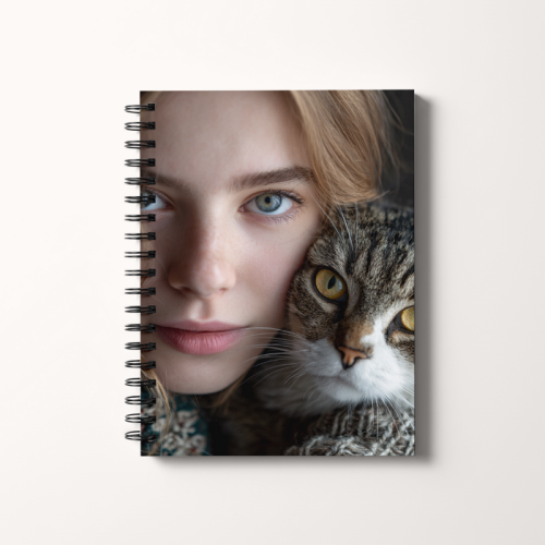 Notes A5 gładki 80 kartek Kobieta i kot portret podwójny MaDam Creative.png