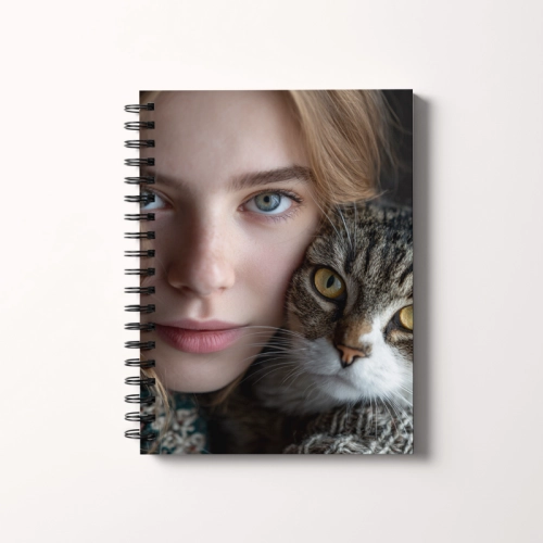 Notes A5 gładki 80 kartek Kobieta i kot portret podwójny MaDam Creative.png