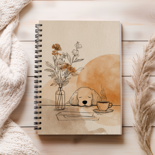 Notes A5 gładki 80 kartek Śpiący pies przy książkach MaDam Creative (2).png