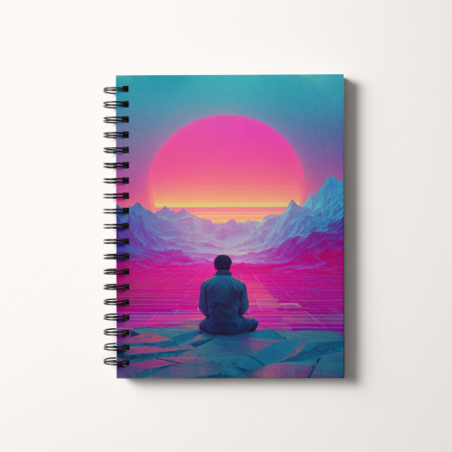 Notes A5 gładki 80 kartek Sylwetka przy neonowym zachodzie słońca MaDam Creative.png