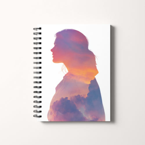Notes A5 gładki 80 kartek Sylwetka kobiety w barwach zachodu MaDam Creative.png