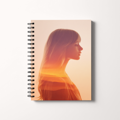 Notes A5 gładki 80 kartek Sylwetka dziewczyny o zachodzie słońca MaDam Creative.png