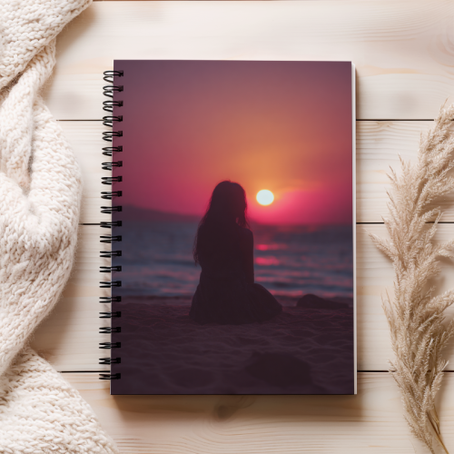 Notes A5 gładki 80 kartek Samotna dziewczyna w morzu o zachodzie słońca MaDam Creative (2).png