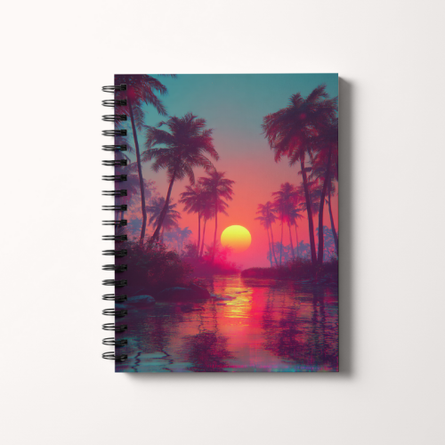 Notes A5 gładki 80 kartek Neonowy zachód słońca wśród palm MaDam Creative.png