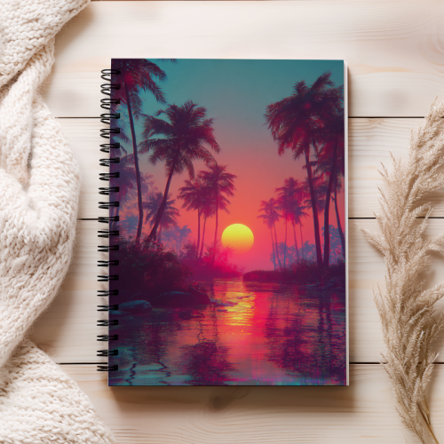 Notes A5 gładki 80 kartek Neonowy zachód słońca wśród palm MaDam Creative (2).png