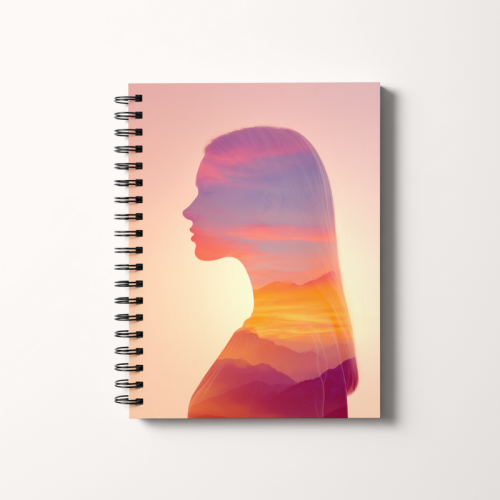 Notes A5 gładki 80 kartek Profil kobiety o zachodzie słońca MaDam Creative.png