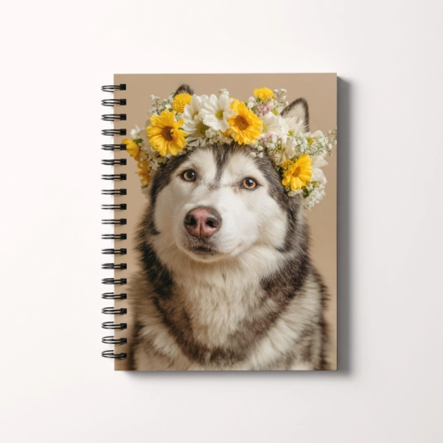 Notes A5 gładki 80 kartek Piesek husky w kwiatowym wianku MaDam Creative.png
