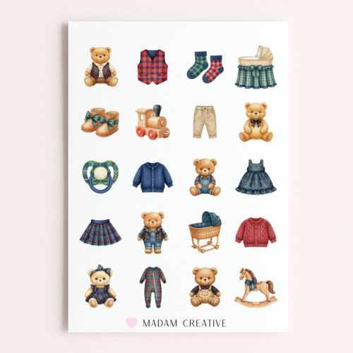 Naklejki Foliowe 13x19 Miś Elegancka Kratka 2 MaDam Creative