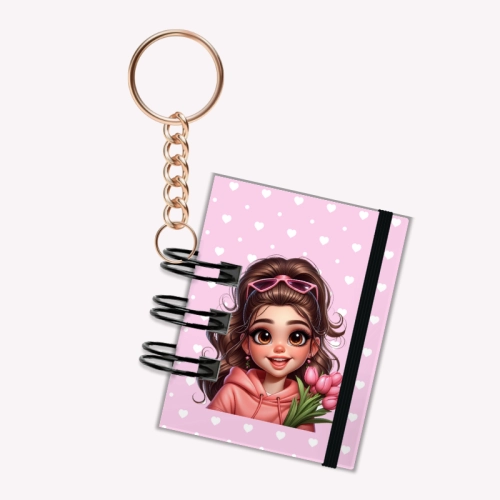 Breloczek mini notesik na gumkę Dziewczynka serduszka 5x6 cm 50k gładki, MaDam Creative