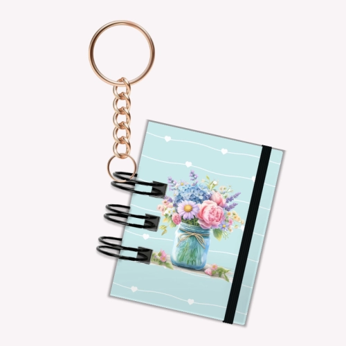 Breloczek mini notesik na gumkę Kwiaty Turkus 5x6 cm 50k gładki, MaDam Creative