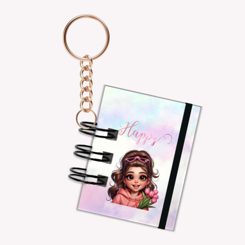 Breloczek mini notesik na gumkę Dziewczynka Happy 5x6 cm 50k gładki, MaDam Creative