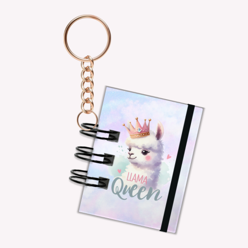 Breloczek mini notesik na gumkę Llama Queen 5x6 cm 50k gładki, MaDam Creative
