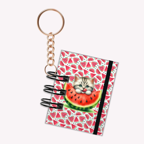 Breloczek mini notesik na gumkę kot arbuz 5x6 cm 50k gładki, MaDam Creative