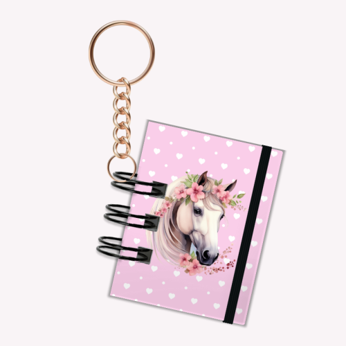 Breloczek mini notesik na gumkę Koń Różowe serca 5x6 cm 50k gładki, MaDam Creative