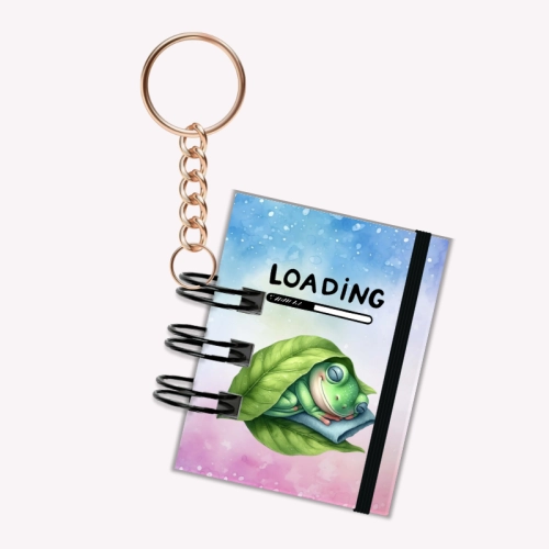 Breloczek mini notesik na gumkę spiąca żaba Loading 5x6 cm 50k gładki, MaDam Creative