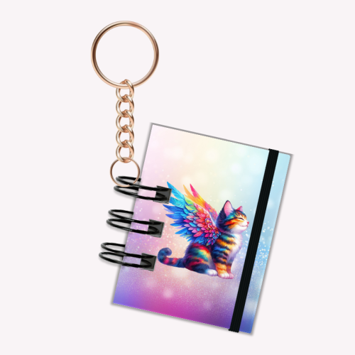 Breloczek mini notesik na gumkę Kot Skrzydła Bok 5x6 cm 50k gładki, MaDam Creative