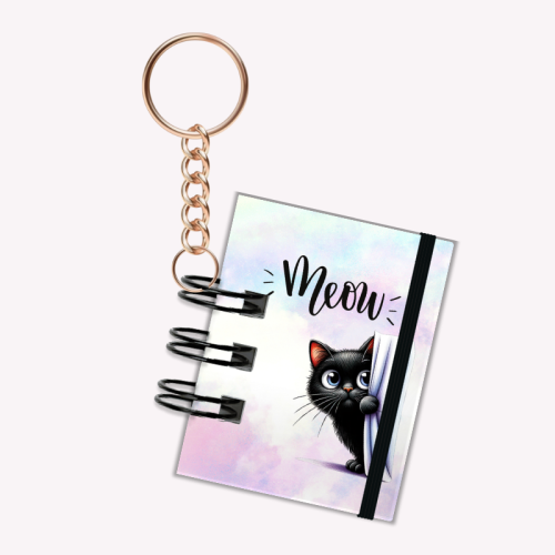 Breloczek mini notesik na gumkę Kot Meow Bok 5x6 cm 50k gładki, MaDam Creative