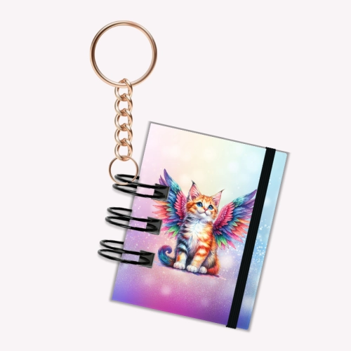 Breloczek mini notesik na gumkę Kot skrzydła Przód 5x6 cm 50k gładki, MaDam Creative