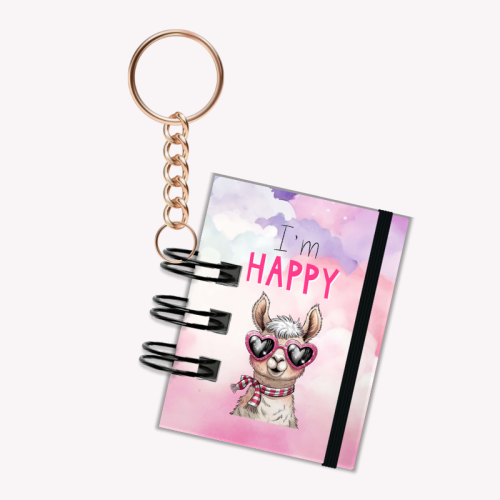 Breloczek mini notesik na gumkę Lama I'm Happy 5x6 cm 50k gładki, MaDam Creative