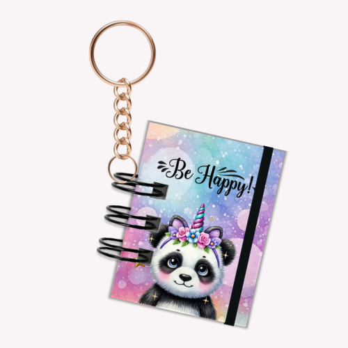 Breloczek mini notesik na gumkę Panda Jednorożec Be Happy 5x6 cm 50k gładki, MaDam Creative