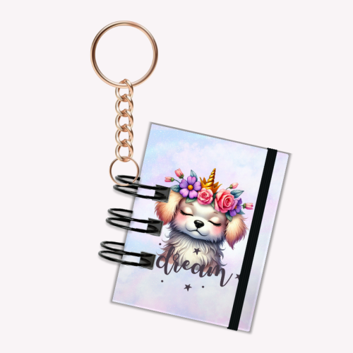 Breloczek mini notesik na gumkę Pies Jednorożec Dream 5x6 cm 50k gładki, MaDam Creative