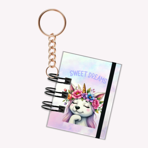 Breloczek mini notesik na gumkę Pies Jednorożec Podparty 5x6 cm 50k gładki, MaDam Creative