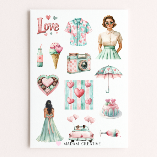 Naklejki Foliowe 13x19 Retro Walentynki – Miłość w stylu vintage MaDam Creative