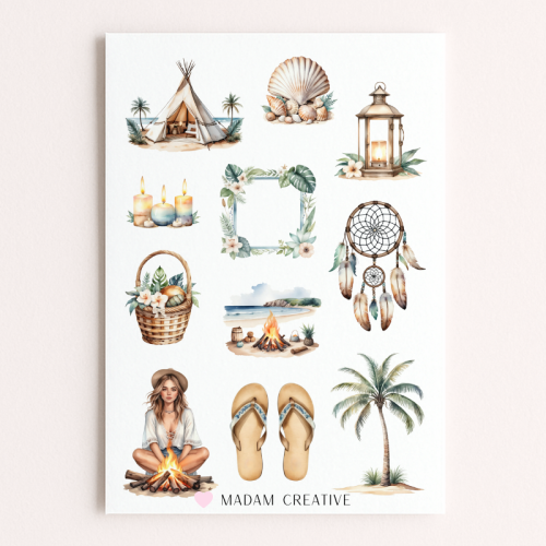 Naklejki Foliowe 13x19 Boho Ognisko na Plaży – Letnie przygody nad morzem MaDam Creative