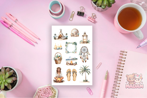 Naklejki Foliowe 13x19 Boho Ognisko na Plaży – Letnie przygody nad morzem MaDam Creative