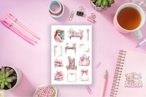Naklejki Foliowe 13x19 Urocza Nauczycielka – Różowa szkoła i pastelowe dodatki MaDam Creative
