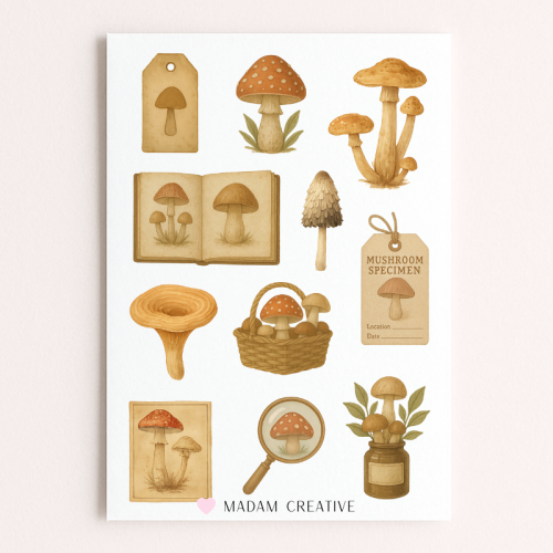Naklejki Foliowe 13x19 Grzybowa Kolekcja – Mykologia i jesienne inspiracje MaDam Creative