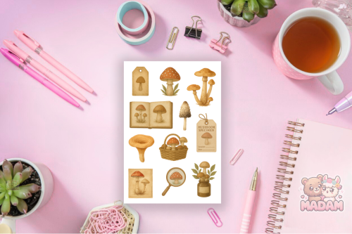 Naklejki Foliowe 13x19 Grzybowa Kolekcja – Mykologia i jesienne inspiracje MaDam Creative