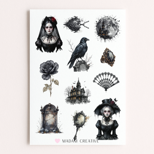 Naklejki Foliowe 13x19 Gotycka Wdowa – Styl wiktoriański i mroczny klimat MaDam Creative