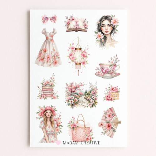 Naklejki Foliowe 13x19 Różowy Ogród – Letnie kwiaty i orientalny styl MaDam Creative