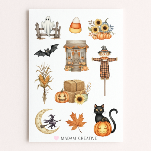 Naklejki Foliowe 13x19 Wiejskie Halloween – Dynie i jesienny klimat MaDam Creative