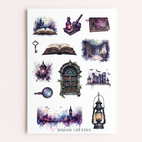 Naklejki Foliowe 13x19 Nawiedzona Biblioteka – Książki i magia Halloween MaDam Creative