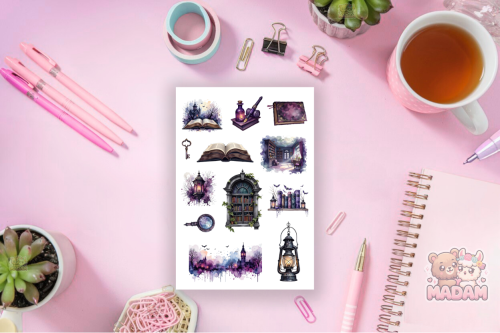 Naklejki Foliowe 13x19 Nawiedzona Biblioteka – Książki i magia Halloween MaDam Creative