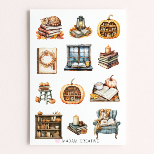 Naklejki Foliowe 13x19 Jesienne Czytanie – Książki, herbata i przytulny klimat MaDam Creative