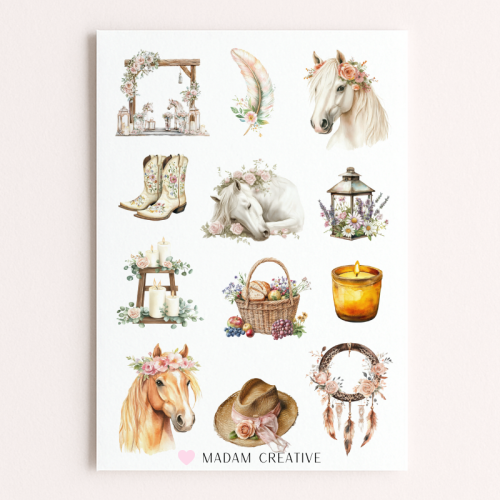 Naklejki Foliowe 13x19 Kwiatowy Koń – Elegancja i Natura MaDam Creative