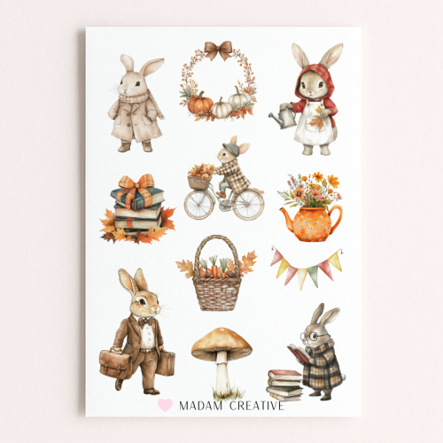 Naklejki Foliowe 13x19 Zajączek Vintage Jesien– Retro Królik w Pastelach MaDam Creative