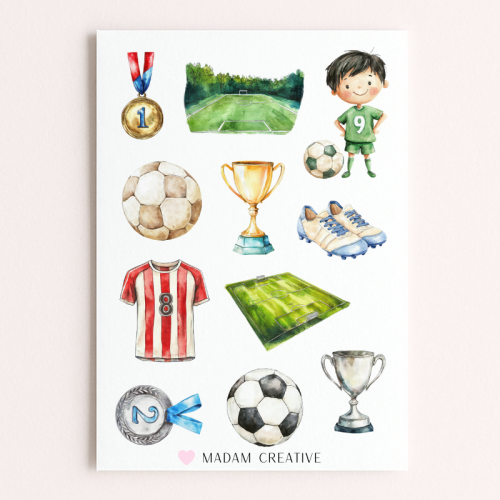Naklejki Foliowe 13x19 Urocza Piłka Nożna – Sportowy Styl Kawaii MaDam Creative