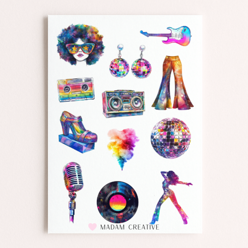 Naklejki Foliowe 13x19 Retro Disco – Lata 80 i Kolorowe Światła MaDam Creative