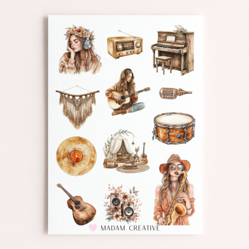 Naklejki Foliowe 13x19 Boho Muzyka – Gitary i Artystyczny Styl MaDam Creative