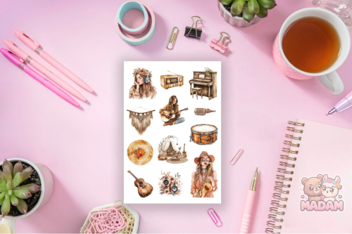Naklejki Foliowe 13x19 Boho Muzyka – Gitary i Artystyczny Styl MaDam Creative