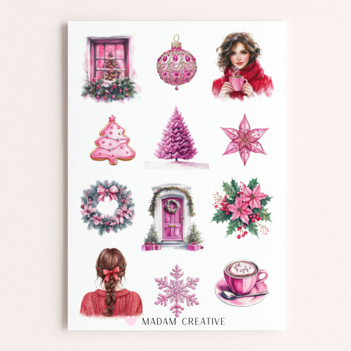 Naklejki Foliowe 13x19 Neonowy Różowy Christmas – Święta Glam MaDam Creative