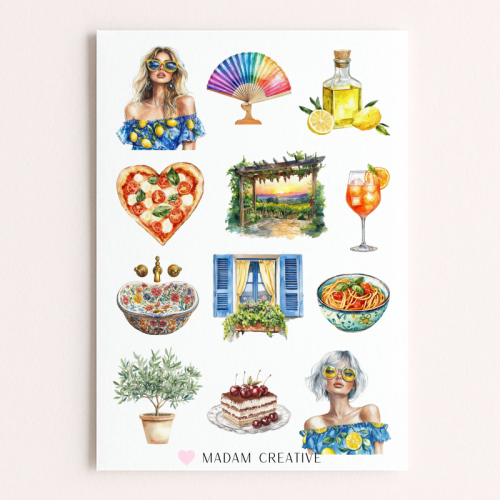 Naklejki Foliowe 13x19 Włoski Styl – Pizza, Makaron i Dolce Vita MaDam Creative