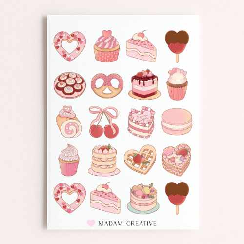 Naklejki Foliowe 13x19 Walentynkowe jedzenie, piekarnia Love MaDam Creative