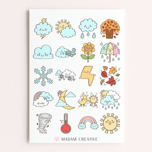 Naklejki Foliowe 13x19 Pogoda kawaii MaDam Creative