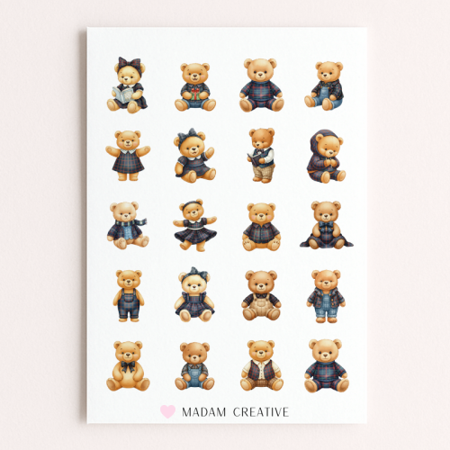Naklejki Foliowe 13x19 Miś Elegancka Kratka MaDam Creative